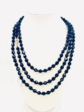CZECH GLASS Vintage 60” Black Faceted Beaded Necklace NWT